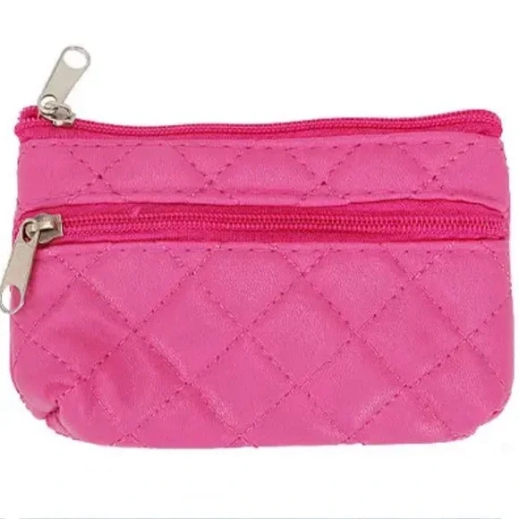 Diamond Quilted Double Zipper Black or Pink Coin Purse - Picture 3 of 10